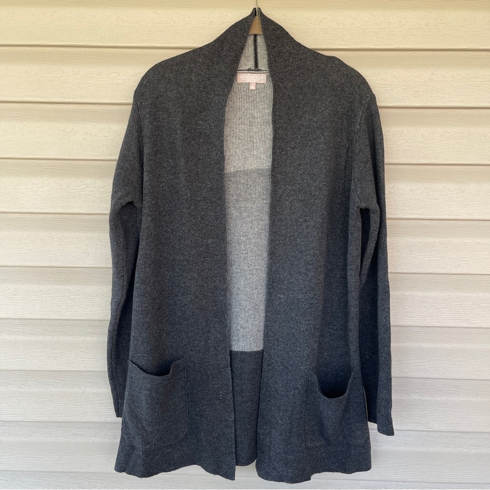 Benedetta B Knitwear Women's Charcoal Gray Open Cardigan Size Medium